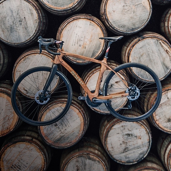 A bicycle crafted from whisky barrels